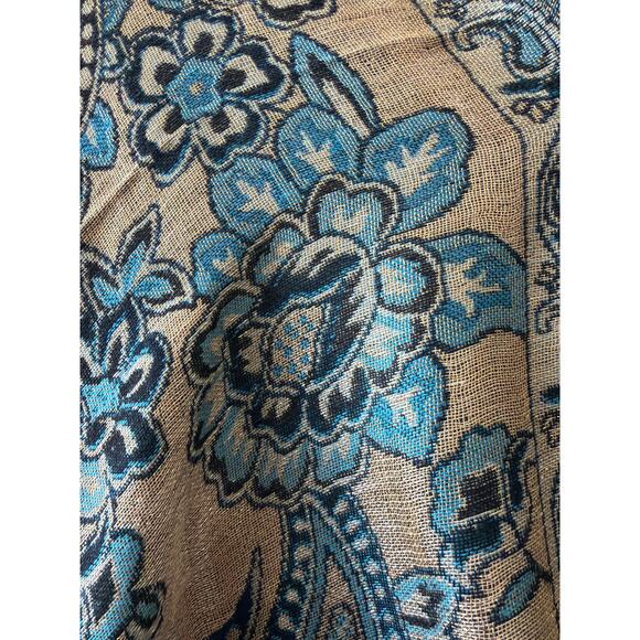 Blue Gold Reversible Silk Blend Shimmery Paisley Pashmina Scarf Shawl 69x27” - Picture 6 of 8